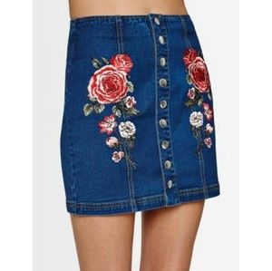 Pacsun Rose Embroidered Jean Skirt